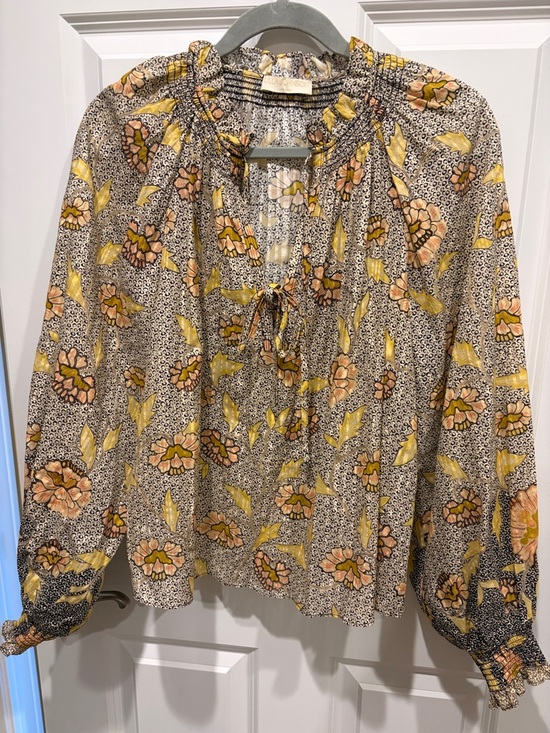 Ulla Johnson Tops - Ulla Johnson Yellow & Pink Floral Tie-Neck Blouse